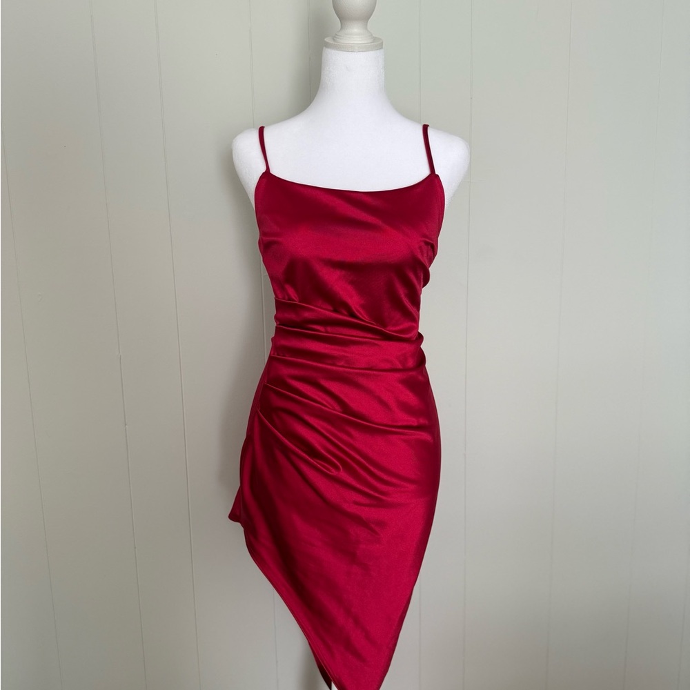 Windsor Red Satin Asymmetrical Slip Dress
